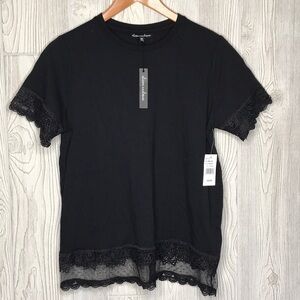 Allison Andrews Black Short Sleeve Lace Top NWT